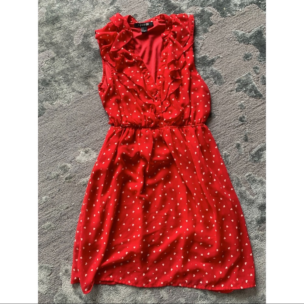 Forever21 large red and white heart poke a dot knee length dress
